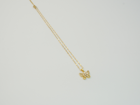 Taşlı Kelebek Kolye | Çelik | Gold