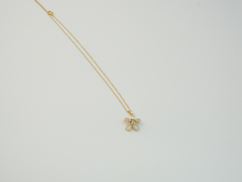 Krem Minimal Çiçek Kolye | Çelik | Gold
