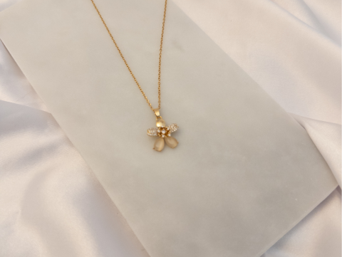 Krem Minimal Çiçek Kolye | Çelik | Gold
