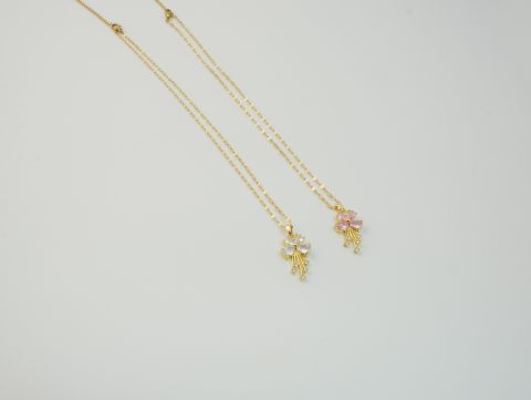 Zirkon Taşlı Minimal Yonca Kolye | Çelik | Gold