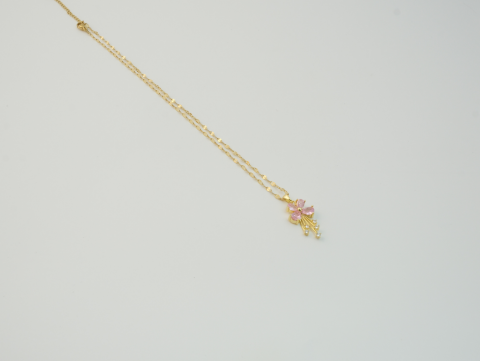Zirkon Taşlı Minimal Yonca Kolye | Çelik | Gold