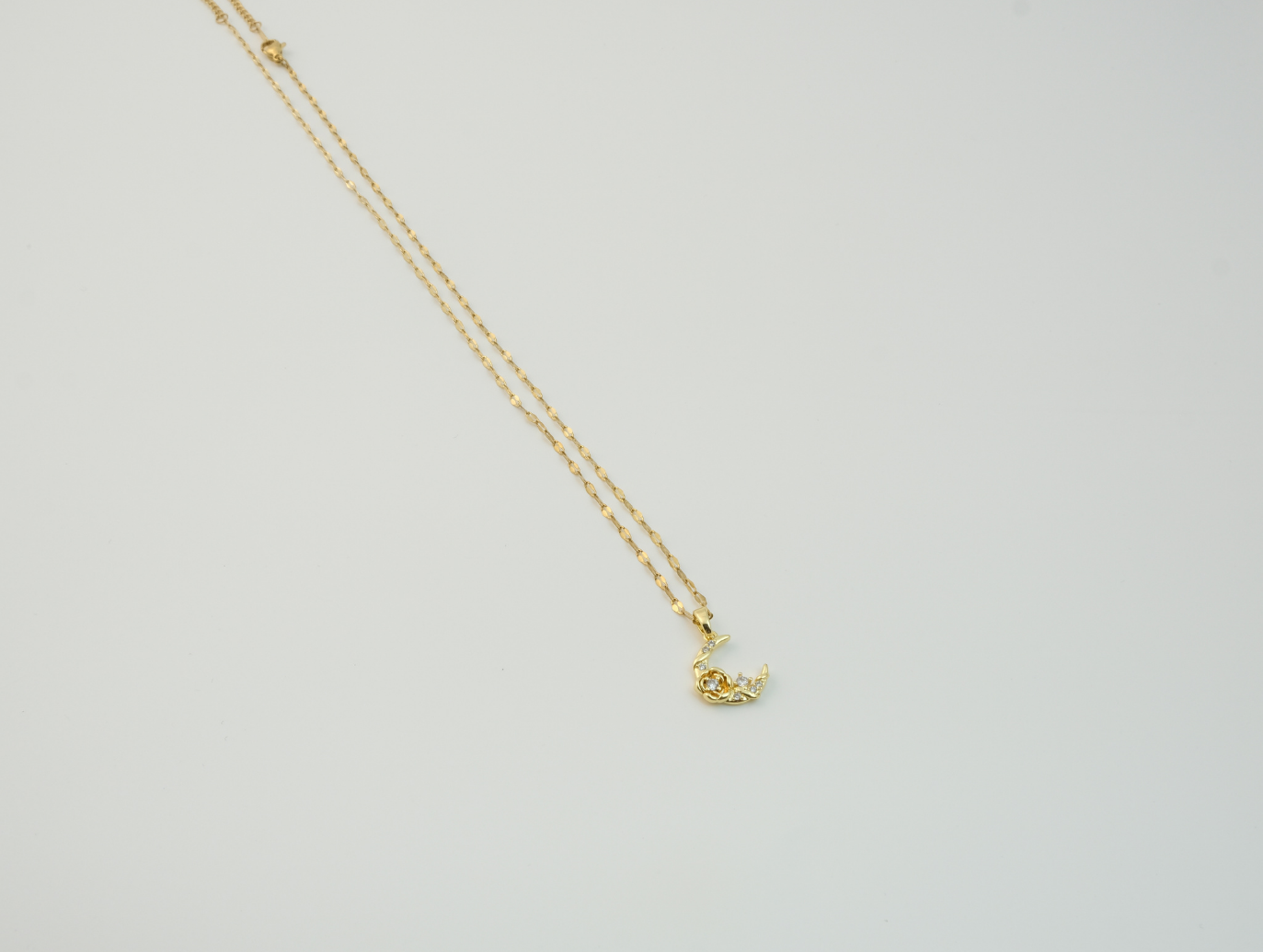 Taşlı Ay Kolye | Çelik | Gold