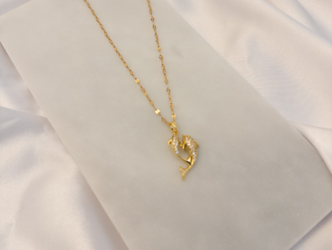 Taşlı Koi Balığı Kolye | Çelik | Gold