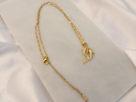 Taşlı Koi Balığı Kolye | Çelik | Gold