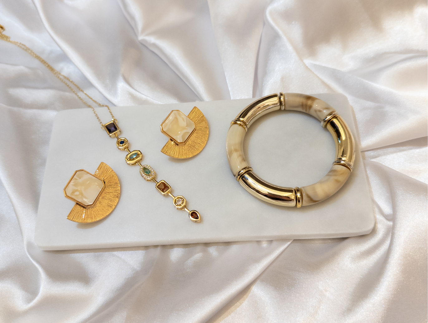 Zara Gold Takım - Y Kolye, Bileklik, Yelpaze Küpe