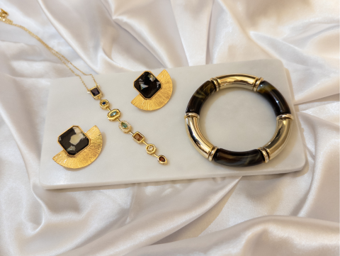 Zara Gold Takım - Y Kolye, Bileklik, Yelpaze Küpe