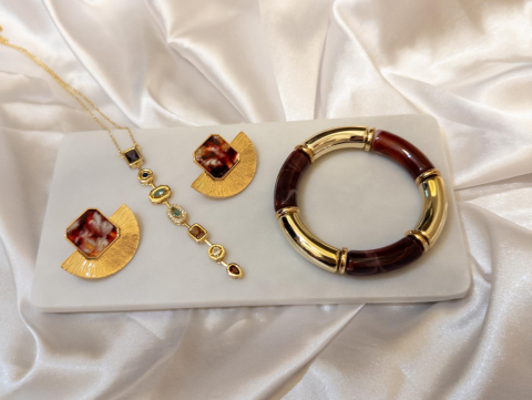 Zara Gold Takım - Y Kolye, Bileklik, Yelpaze Küpe