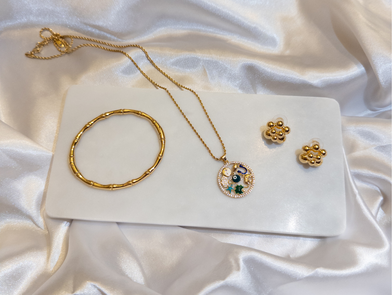 Şans Kolye Takım - Şans Kolye, Kemik Kelepçe, Top Küpe