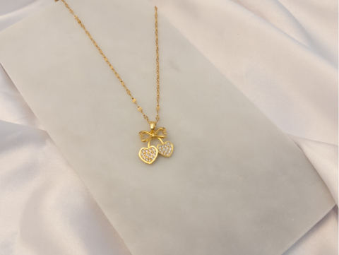 Kurdeleli Kiraz Kolye | Çelik | Gold