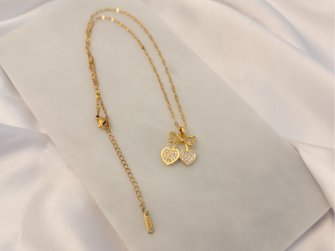 Kurdeleli Kiraz Kolye | Çelik | Gold