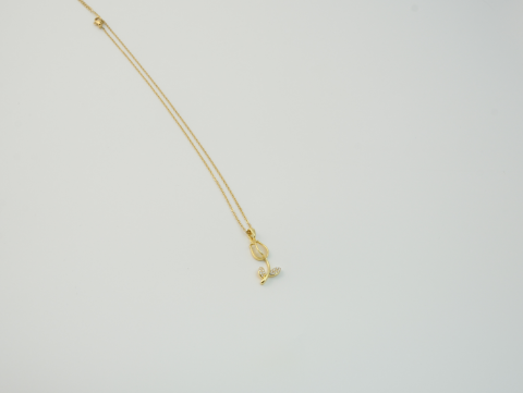 Taşlı Minimal Lale Kolye | Çelik | Gold