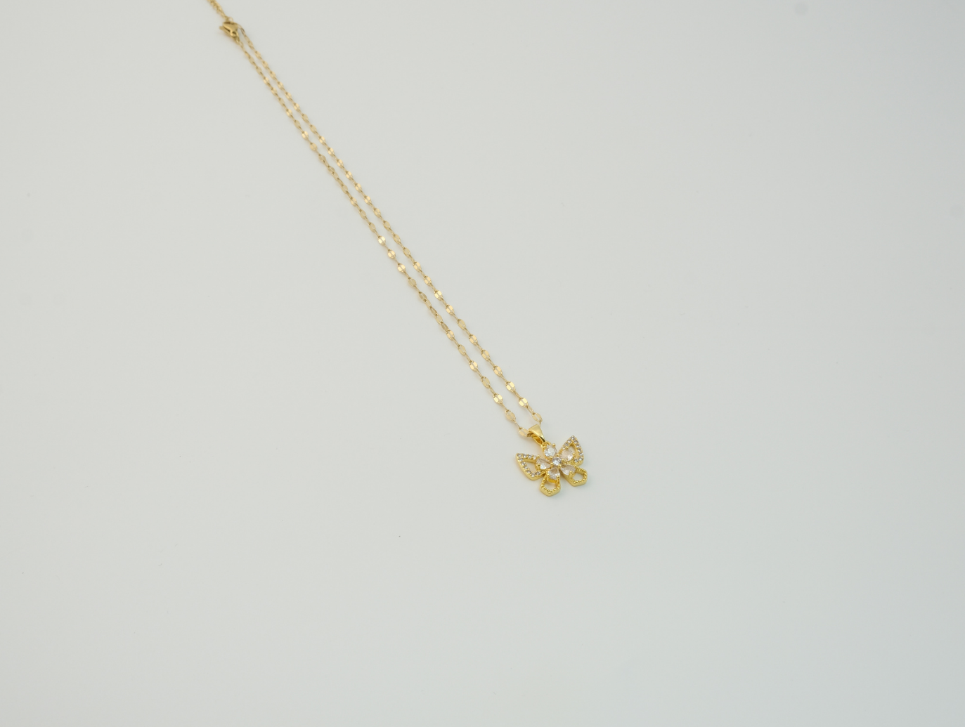 Taşlı Minimal Kelebek Kolye | Çelik | Gold