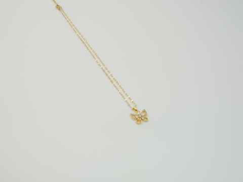 Taşlı Minimal Kelebek Kolye | Çelik | Gold