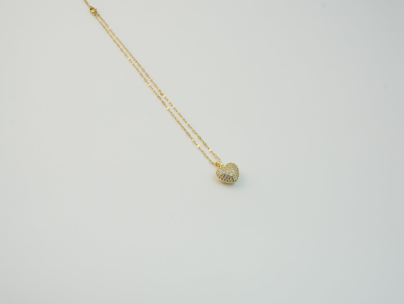 Taşlı Minimal Çift Taraflı Kalp Kolye | Çelik | Gold