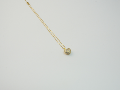 Taşlı Minimal Çift Taraflı Kalp Kolye | Çelik | Gold