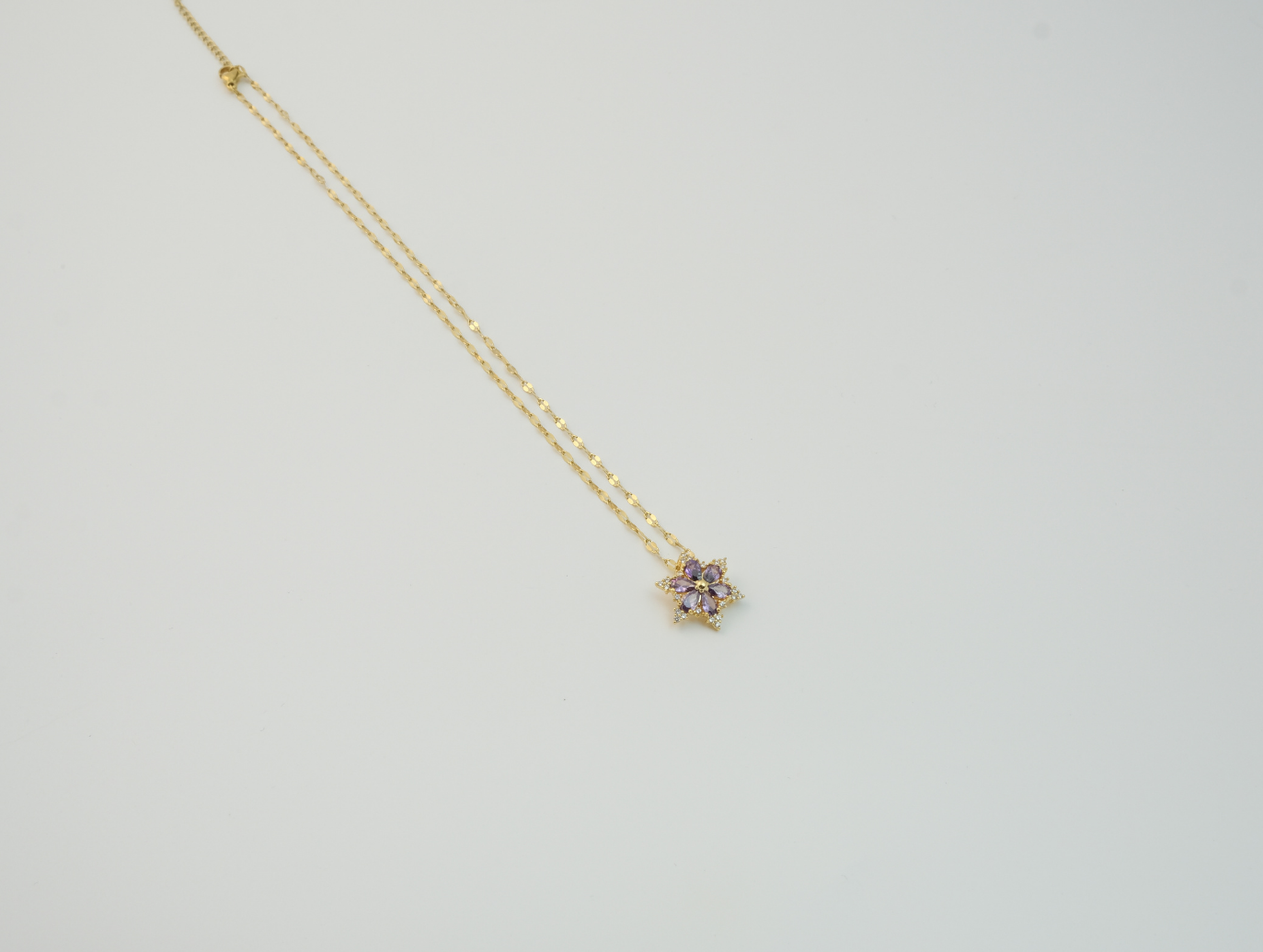 Mor Zirkon Taşlı Minimal Kolye | Çelik | Gold