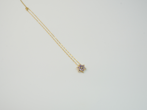 Mor Zirkon Taşlı Minimal Kolye | Çelik | Gold