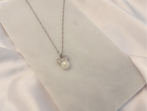 Tek İnci Kurdeleli Minimal Kolye | Çelik | Silver