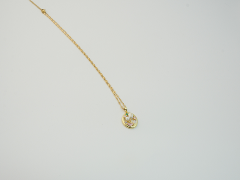 Laleli Tablo Kolye | Çelik | Gold