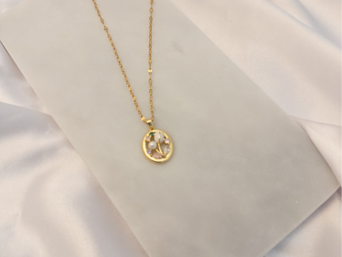 Laleli Tablo Kolye | Çelik | Gold