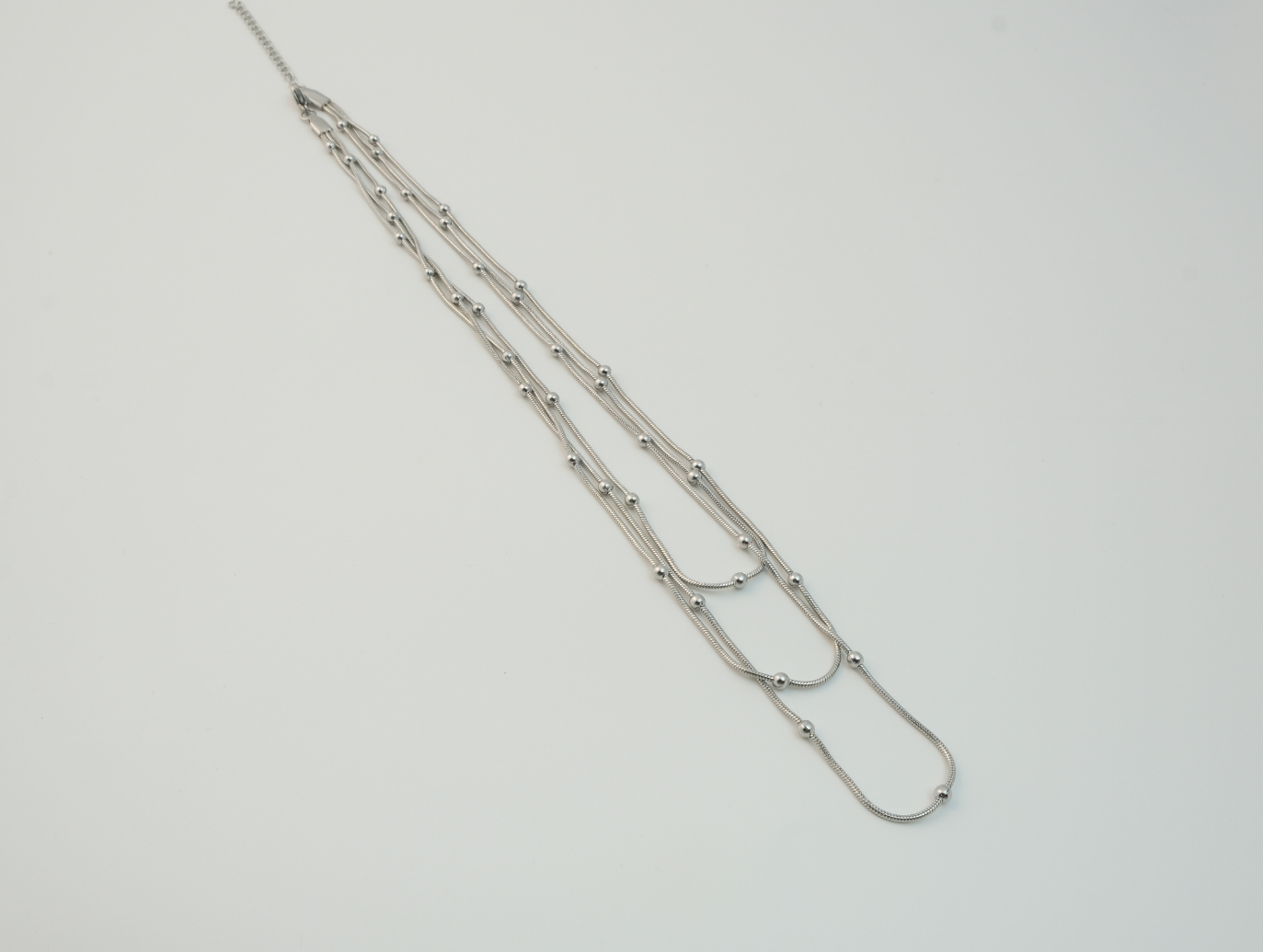 Boncuklu İtalyan Zincir Üçlü Kolye | Kararmaz | Çelik | Silver