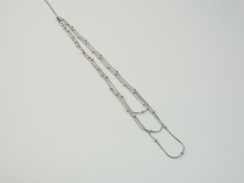 Boncuklu İtalyan Zincir Üçlü Kolye | Kararmaz | Çelik | Silver