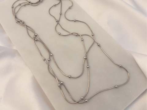 Boncuklu İtalyan Zincir Üçlü Kolye | Kararmaz | Çelik | Silver