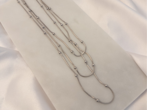 Boncuklu İtalyan Zincir Üçlü Kolye | Kararmaz | Çelik | Silver