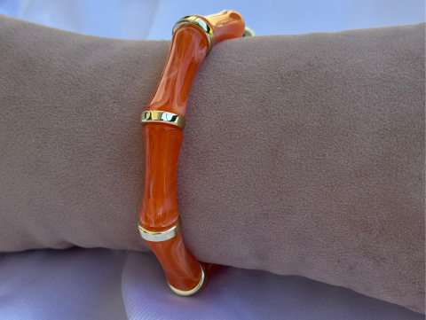 Turuncu Taşlı Bileklik | Çelik | Gold