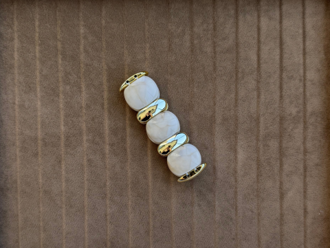 Krem Taşlı Takım - Kalın Zincir Kolye, Krem Taşlı Kalın Bileklik, Krem Taşlı Büyük Küpe