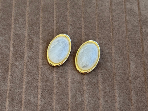 Krem Taşlı Takım - Kalın Zincir Kolye, Krem Taşlı Kalın Bileklik, Krem Taşlı Büyük Küpe