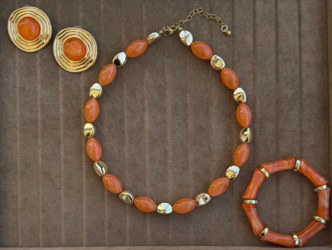 Turuncu Taşlı Takım - Turuncu Taşlı Kolye, Turuncu Taşlı Bileklik, Turuncu Taşlı Büyük Küpe