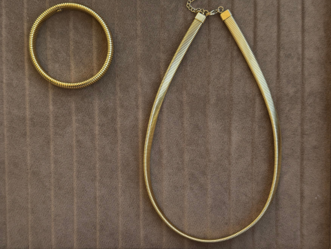 Kalın Yay Kolye Takım - Kalın Yay Kolye, Tekli Kalın Yay Bileklik, Üçlü Kalın Sarmal Yay Bileklik