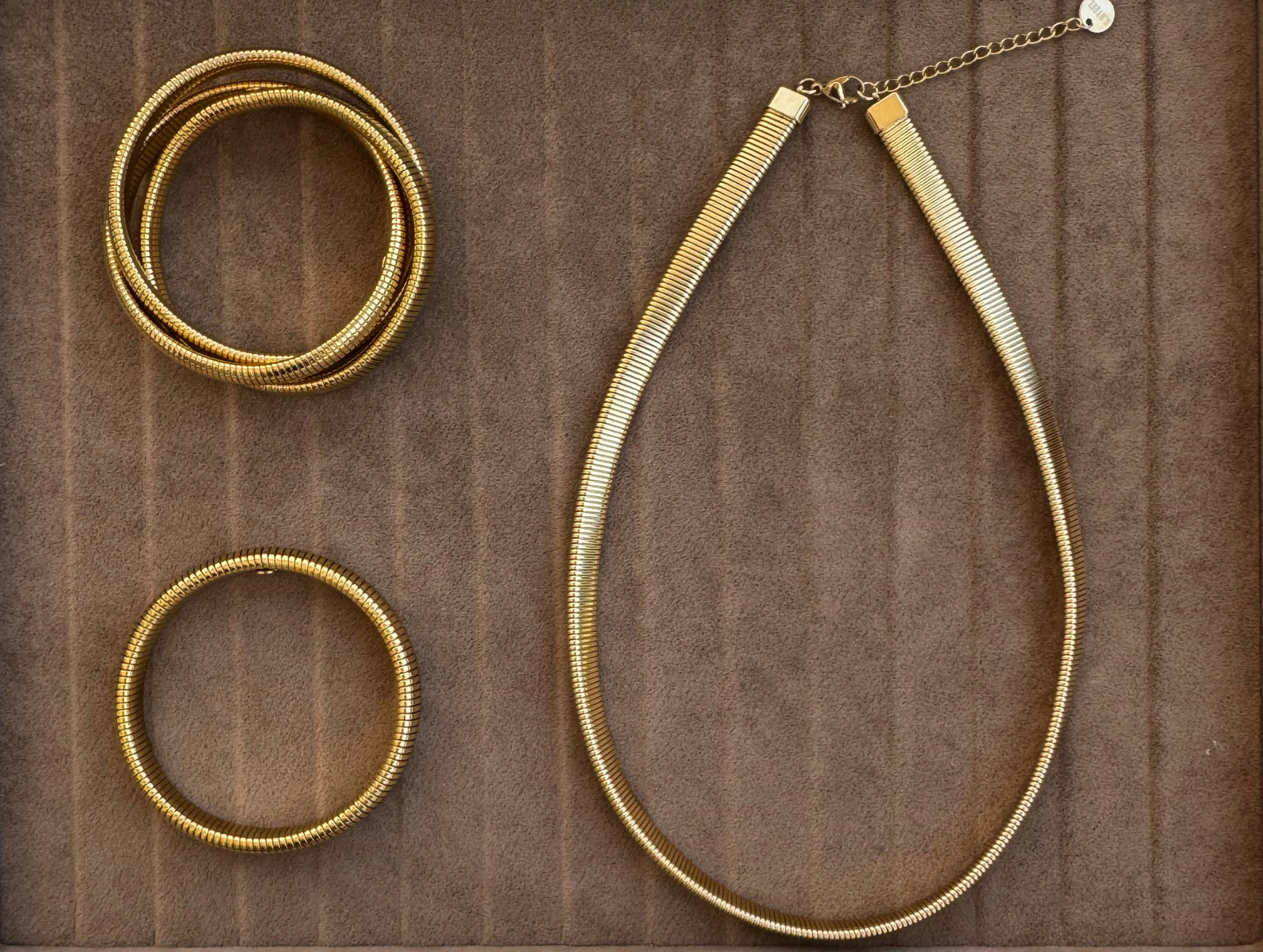 Kalın Yay Kolye Takım - Kalın Yay Kolye, Tekli Kalın Yay Bileklik, Üçlü Kalın Sarmal Yay Bileklik