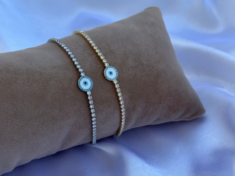 Minimal Nazar Boncuklu Su Yolu Bileklik | Altın Kaplama | Gold / Silver