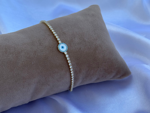 Minimal Nazar Boncuklu Su Yolu Bileklik | Altın Kaplama | Gold / Silver