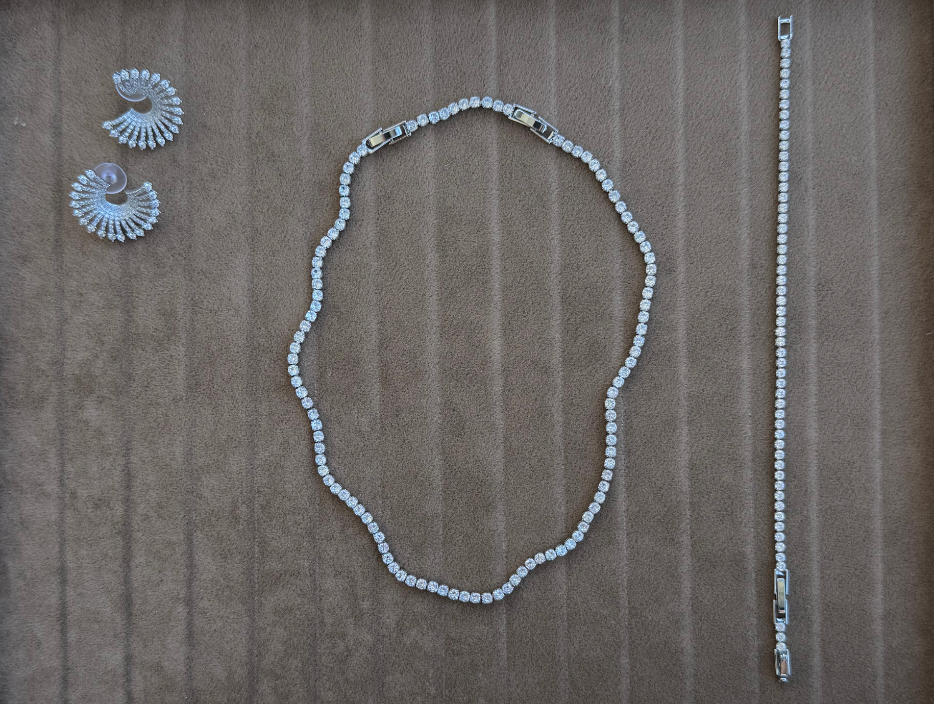Silver Su Yolu Kolye Takım - Su Yolu Kolye, Minimal İnce Su Yolu Bileklik, İnce Su Yolu Bileklik, Kalın Su Yolu Bileklik, Minik Taşlı Küpe
