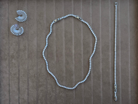 Silver Su Yolu Kolye Takım - Su Yolu Kolye, Minimal İnce Su Yolu Bileklik, İnce Su Yolu Bileklik, Kalın Su Yolu Bileklik, Minik Taşlı Küpe