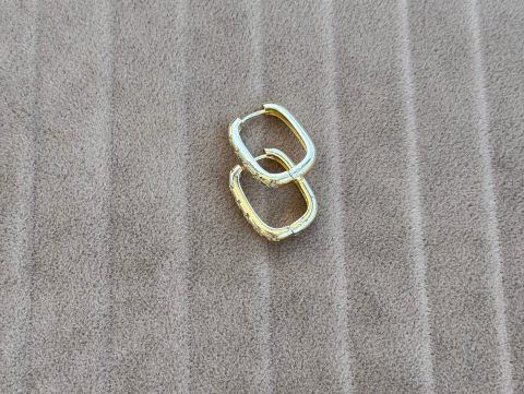 Minimal Taşlı Kare Halka Küpe | Altın Kaplama | Gold / Silver