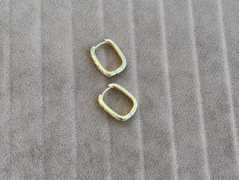 Minimal Taşlı Kare Halka Küpe | Altın Kaplama | Gold / Silver