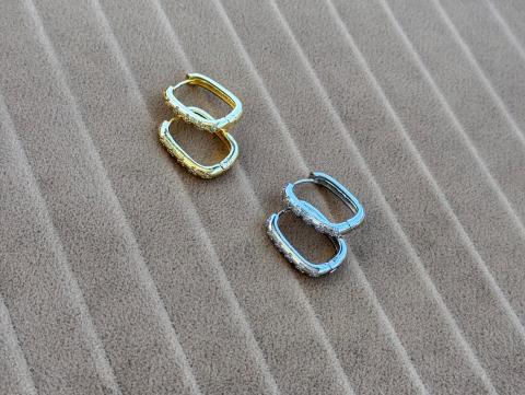 Minimal Taşlı Kare Halka Küpe | Altın Kaplama | Gold / Silver