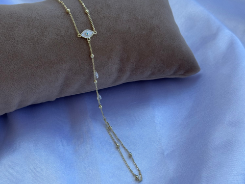 Minimal Nazar Boncuklu Taşlı Şahmeran | Altın Kaplama | Gold