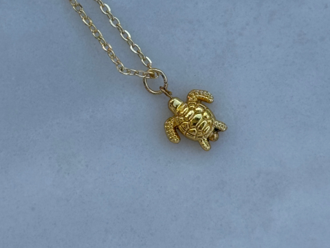 Minimal Minik Kaplumbağa Kolye | Kararmaz | Çelik | Gold