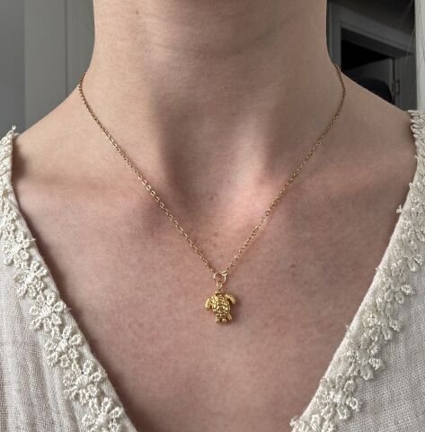 Minimal Minik Kaplumbağa Kolye | Kararmaz | Çelik | Gold