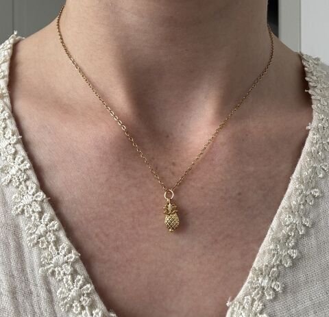Minimal Minik Ananas Kolye | Kararmaz | Çelik | Gold