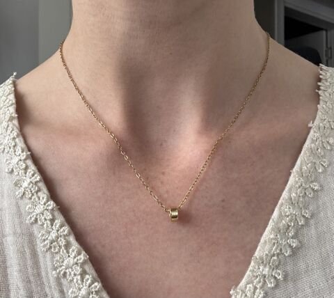 Minimal Minik Yuvarlak Taş Kolye | Kararmaz | Çelik | Gold