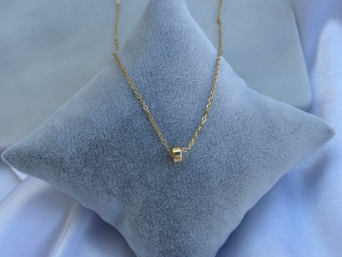 Minimal Minik Yuvarlak Taş Kolye | Kararmaz | Çelik | Gold