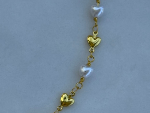 Minimal Minik İnci Kalp Kolye | Kararmaz | Çelik | Gold