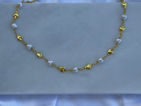 Minimal Minik İnci Kalp Kolye | Kararmaz | Çelik | Gold