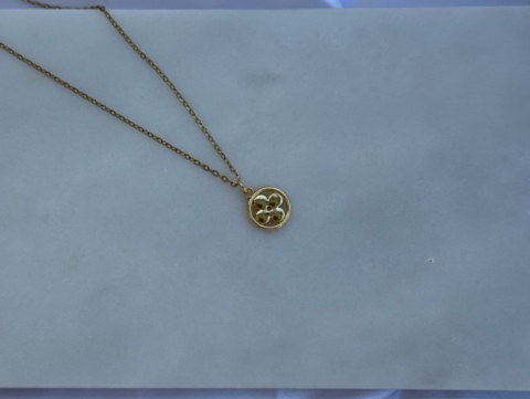 Minimal Minik Yuvarlak Detaylı Yonca Kolye | Kararmaz | Çelik | Gold
